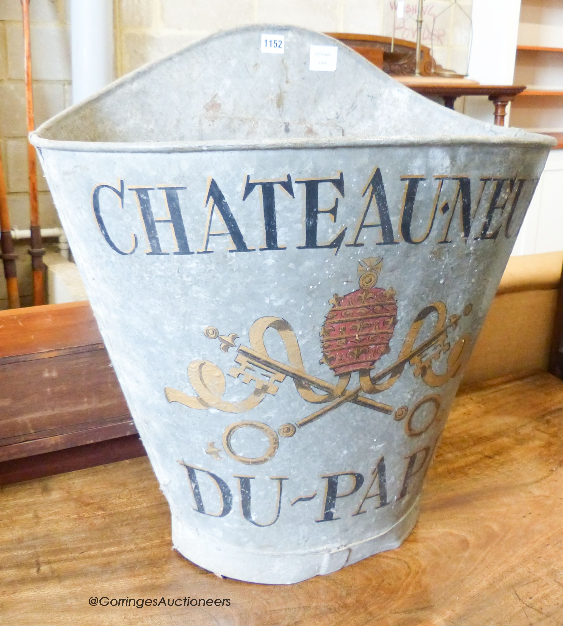 A french painted galvanised grape hod. W-59cm, H-61cm.